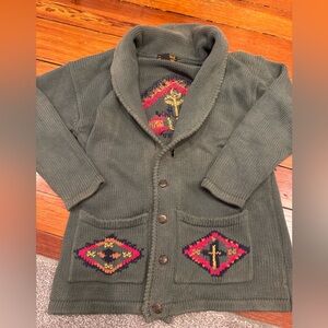 VTG Eddie Bauer Cardigan Sweater Women M Aztec Navajo Southwestern Green Pockets